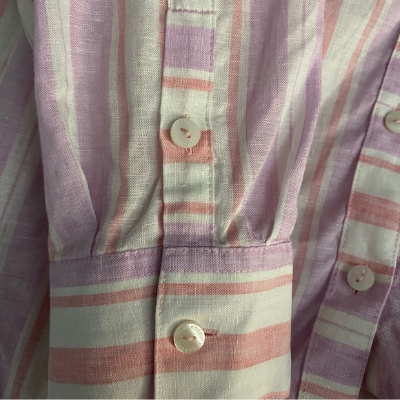 Foxcroft NYC Blouse Women’s 22W Pink Striped Buttoned Shirt Top 100% Linen EUC - Picture 6 of 8